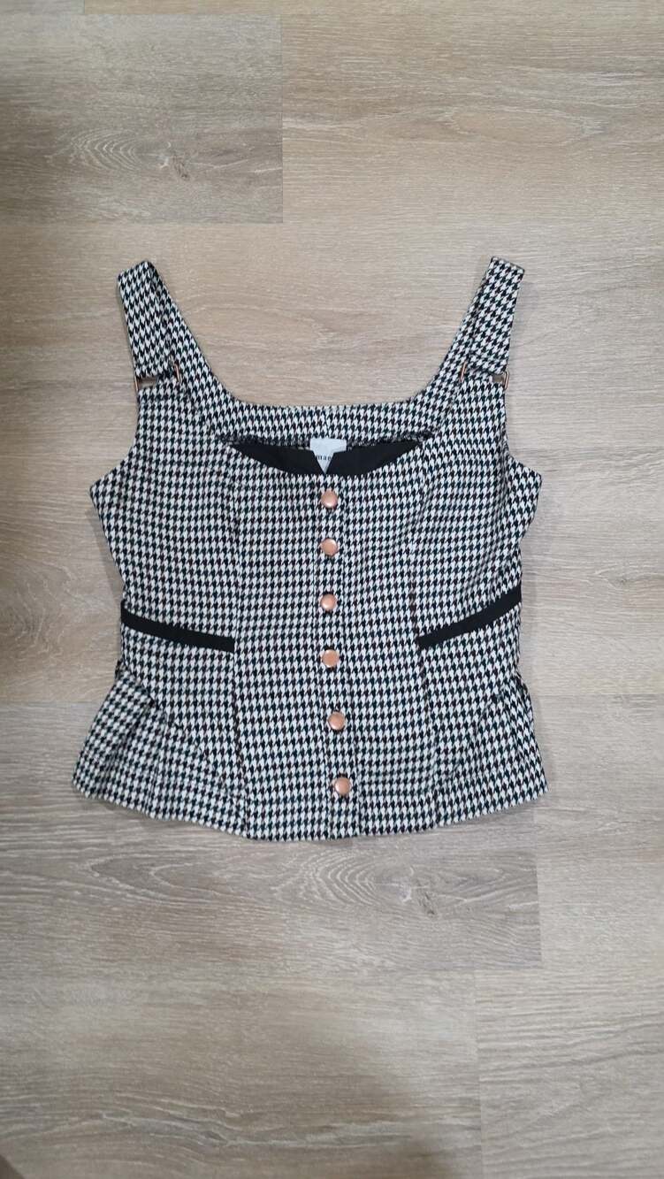 Maeve Anthropologie Houndstooth Button-Front Peplum Top